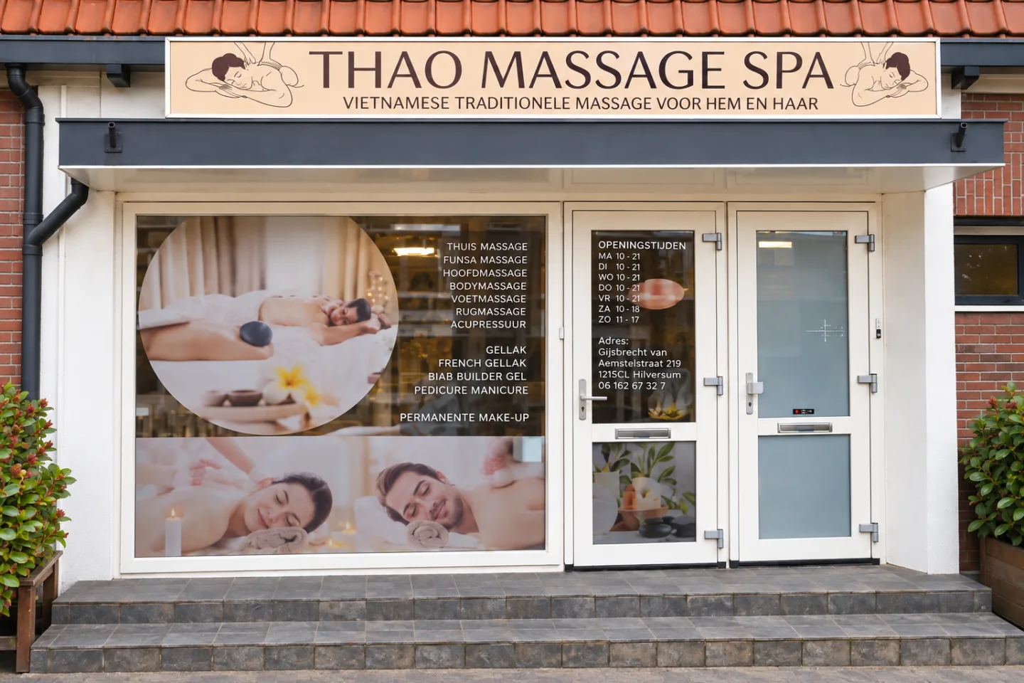 Gevel van Thao Massage Spa aan de Gijsbrecht van Amstelstraat in Hilversum