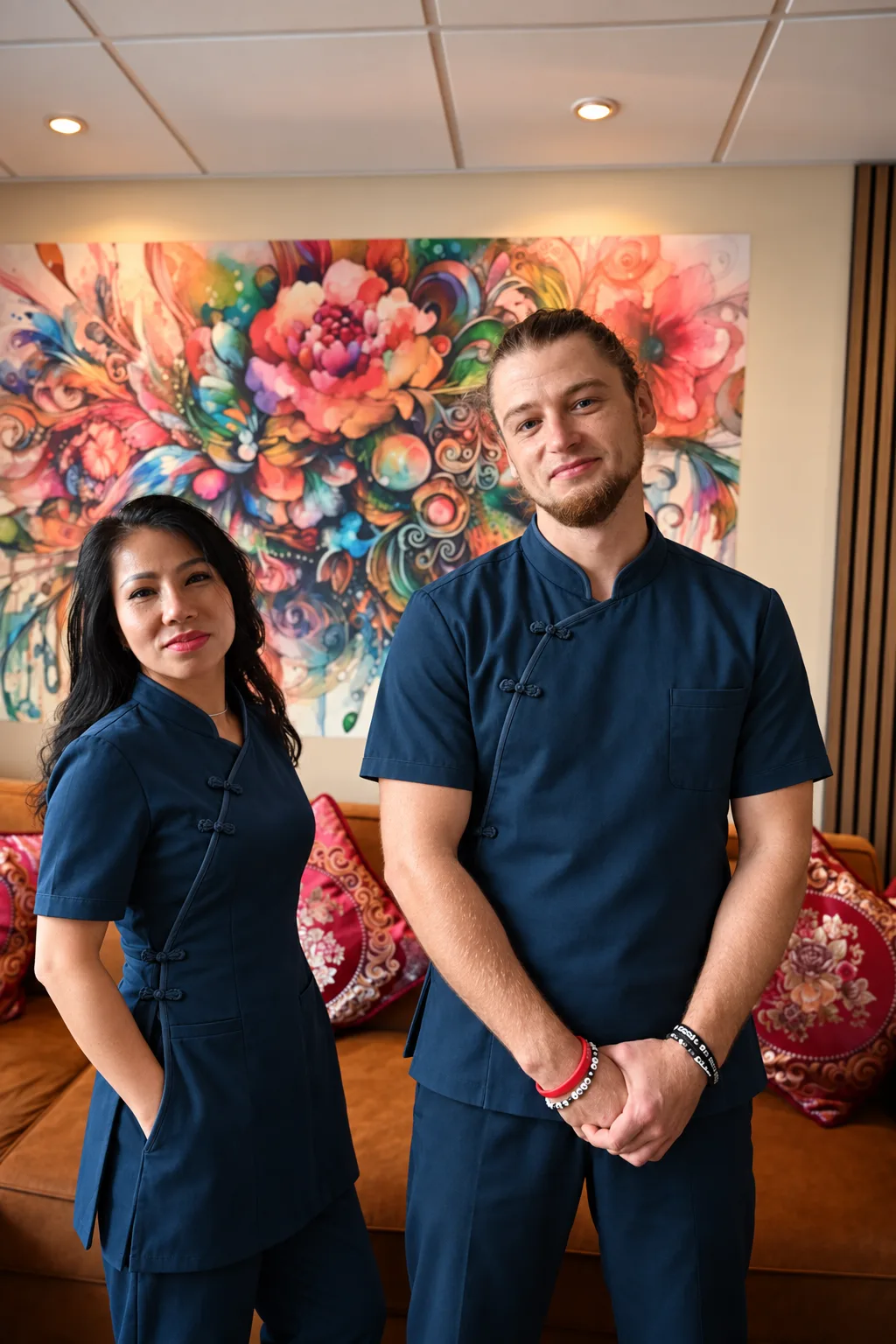 Medewerkers van Thao Massage Spa in de ontvangstruimte van de massagesalon in Hilversum